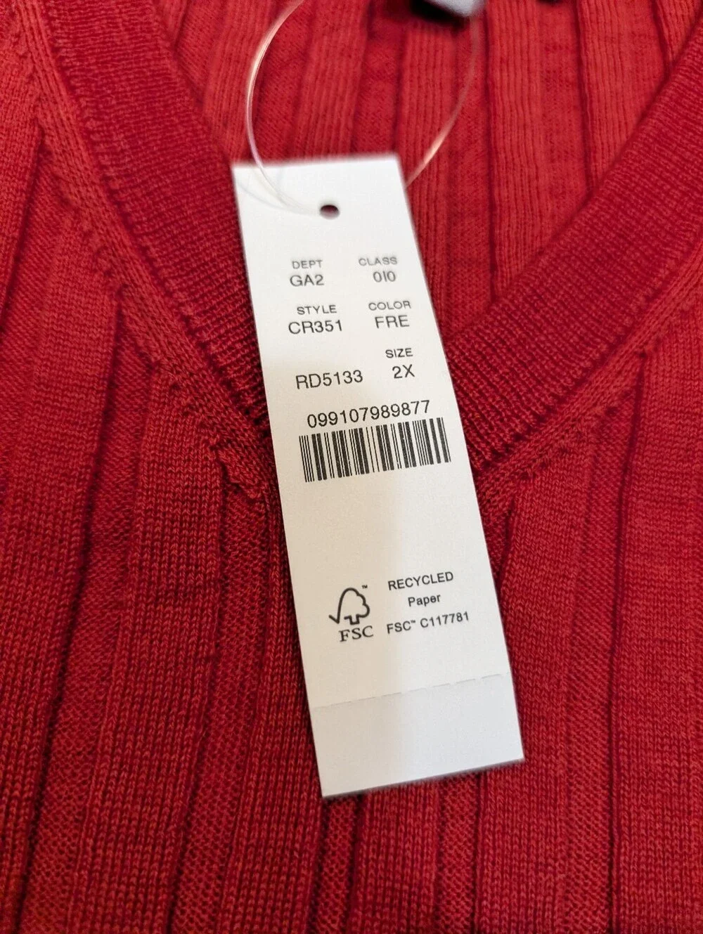 NWT J. Crew Red Ribbed V-Neck Pullover Merino Wool Women's 2X
